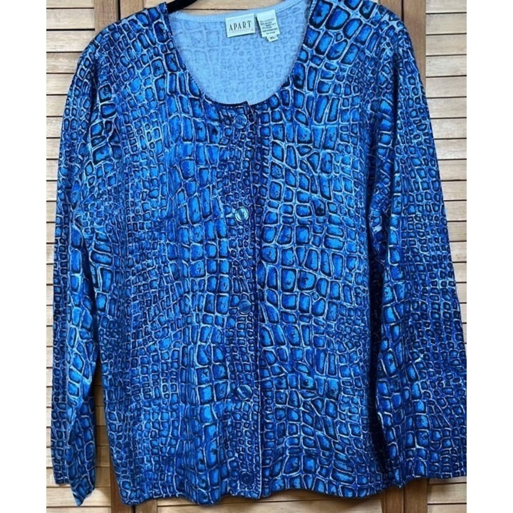 Apart‎ Blue Alligator Pattern Lambswool Angora Cardi  Business Luxury